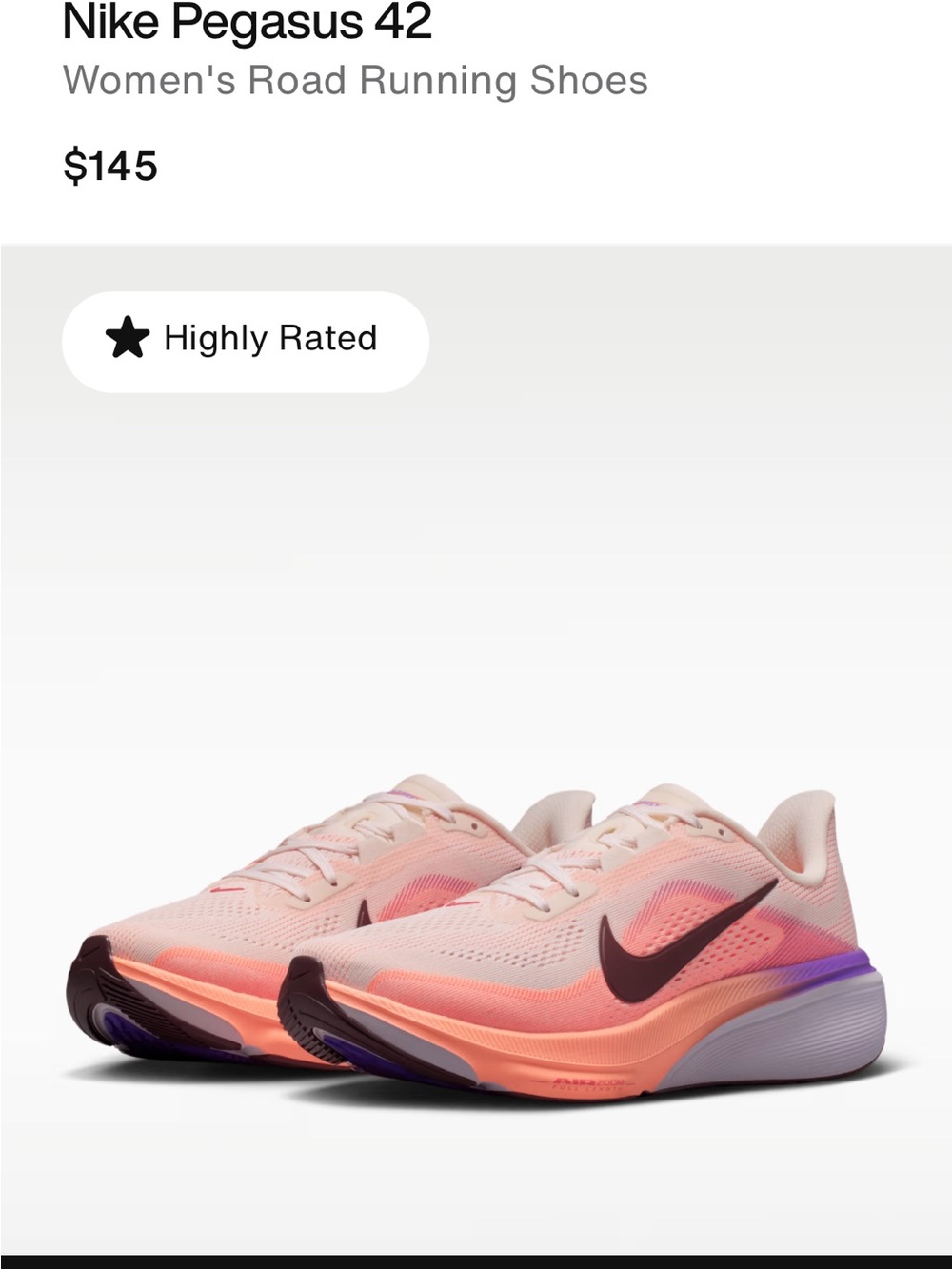 Nike Pegasus 42 Women's Running Shoes - Pink/Purple/Peach New W 8.5